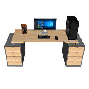 Escritorio de Juegos Estable en Forma de Z con Altura Ajustable, 160x70cm, Superficie de Carbono, Estructura de Hierro y Madera de Caucho, 2 Cajones, para Hogar, Oficina, Dormitorio - Product Image 2