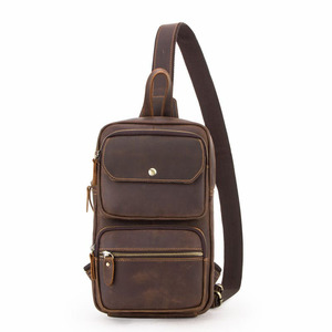 Petits sacs bandoulière unisexes en cuir véritable, antivol, avec fermeture éclair, sac de poitrine, sac messager - Product Image 1