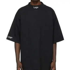 Custom Drop Shoulder Plain Printing Soft Men High Neck T Shirts Oversized Heavyweight Extended Neck Man T Shirts