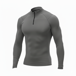 Haut de sport pour homme, coupe ajustée, demi-zip, manches longues, compression respirante, haut de sport pour la salle de sport, entraînement musculaire, 220 grammes - Product Image 1