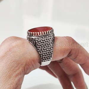 Bague en argent sterling 925 pour homme, pierre précieuse onyx rouge naturel, pierre de naissance de décembre, toutes tailles, bijoux arabes orientaux, vente en gros - Product Image 5