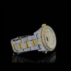 Reloj de lujo para hombre de acero inoxidable de doble tono con esfera romana, reloj de diamante Moissanite, regalo perfecto para él - Product Image 2