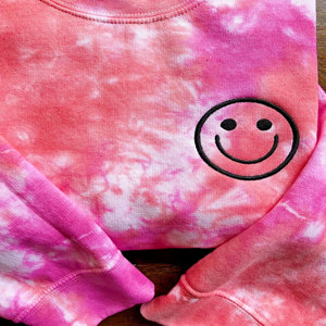 Smiley Face Embroidery Tie Dye Loose Oversized Long Sleeve Crewneck <b>Sweatshirts</b> Cotton Fleece <b>Yoga</b> Fitness <b>Sweatshirt</b> for Unisex - Product Image 4