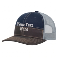Casquette Trucker Richardson 112 à 6 Panneaux avec Logo Personnalisé OEM, Patch Brodé, Dos en Maille Denim Respirant et Imperméable