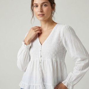 Blusa Casual con Cuello en V, Mangas Abullonadas y Dobladillo Peplum, 100% Viscosa - Product Image 3