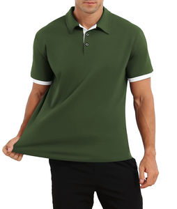<b>Men's</b> Casual Slim Cotton for Polo <b>Shirt</b> Short-Sleeved with Lapel Color Contrast Design and Micro Elastic Base Solid Pattern - Product Image 1