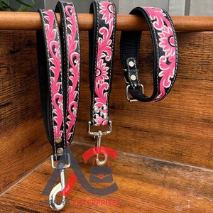 Nouvelle usine personnalisé concepteur de luxe usiné à la main collier de chien en cuir véritable colliers de chien laisses peau de vache chien trafic ensembles de plomb - Product Image 1