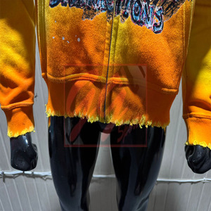 GGsport Hombres 450 GSM Sudadera con capucha con cremallera de gran tamaño Sun-Faded Sudadera con capucha de algodón desgastado con logotipos impresos Boxy Crop Fit Hoodies - Product Image 5