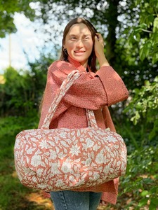 Sac de voyage de luxe matelassé, sac à bandoulière, sac fourre-tout, tissu en coton pastel terre cuite, grande capacité, voyage tactique, yoga en plein air - Product Image 2