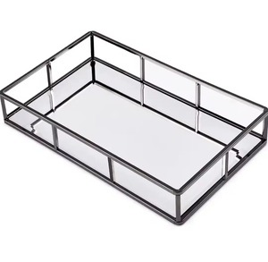 Plateau de service moderne en métal et fer pour bijoux Prix de gros Base en verre fini or rose rectangulaire Meilleure qualité d'exportation Maison - Product Image 4