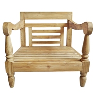 Fauteuil d'extérieur confortable en teck massif de qualité supérieure, durable, écologique, avec accoudoirs incurvés, design tropical, pour jardin, patio, terrasse, balcon