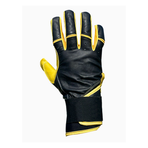 Long Cuff Yellow <b>Black</b> Combo Genuine Leather Baseball Batting Gloves Ambidextrous <b>Hook</b> Loop Closure Customizable Design High - Product Image 3