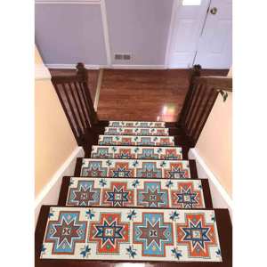 Tapis imprimé à motif géométrique orange, design Kilim pour marches d'escalier, Gobelin - Product Image 3