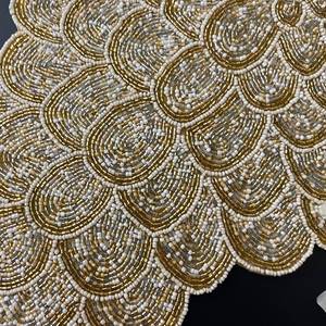 XL Mesa de cuentas hecha a mano runnerpavo real floral runnergoldsilver y white13x60 inch - Product Image 1