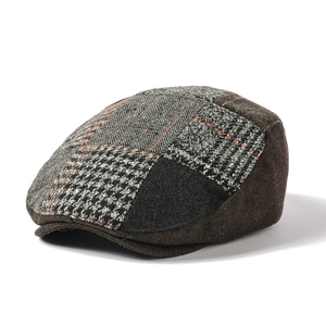 2025 automne hiver nouveau euro américain britannique pied de poule plat haut lierre casquette canard rétro hommes coton béret chapeau - Product Image 5