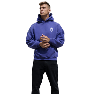 Sweat-shirt à capuche oversize pour homme, violet foncé, 50% coton, 50% polyester, épaules tombantes, streetwear, coupe décontractée, sweat-shirt d'hiver - Product Image 6