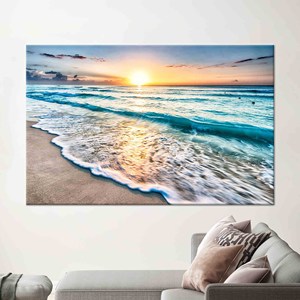 Toile imprimée avec paysage de coucher de soleil sur l'océan pour une décoration élégante de salon, 1P : encadrée - Product Image 1