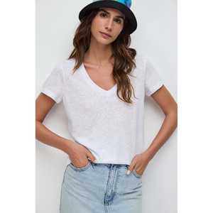 Top Casual para Mujer con Cuello en V, Transpirable, de Algodón y Elastano, Diseño Simple con Decoración de Encaje, Estilo Ajustado, Tallas XS a 5XL - Product Image 1