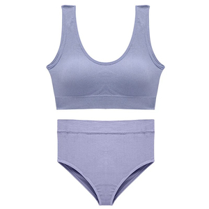 Embroidered Women's Plus Size Sport Underwear Set Seamless Wireless Bra Top with Padded Comfortable Solid Lingerie Logo on Waist