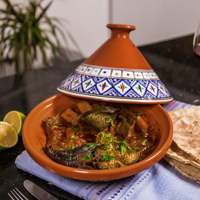Tajine marocain fait main en argile avec couvercle en verre, design contemporain, écologique, compatible avec les cuisinières à gaz, poignée composite, 20 cm