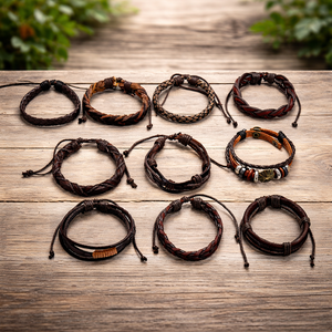 Vintage Gothic Ethnic Unisex Adjustable Braided Beaded <b>Wristband</b> Multi-Layer Genuine Leather Bracelet Orthodox Hexagon Shape - Product Image 2