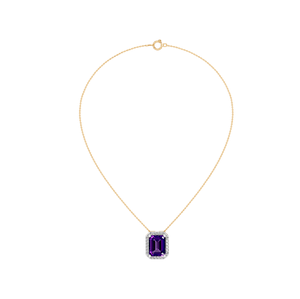 Collar con colgante de amatista de corte esmeralda de oro macizo de 14K, diseño de halo de diamante cultivado en laboratorio, cadena de eslabones personalizada para regalo OEM ODM - Product Image 3