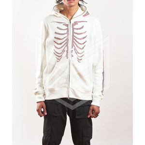 Alta calidad por encargo esqueleto Rhinestone cara completa Zip Up Hoodie francés Terry algodón Streetwear Hoodie hombres Oversize Hoodie - Product Image 2