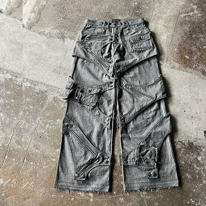 Pantalones de estilo cargo gótico para hombre con cremallera con cordones, cadenas laterales, hebillas y cintura ajustable para un aspecto informal de moda - Product Image 1