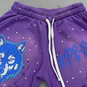 Shorts unisexes en molleton français uni, sans motif, avec strass, de haute qualité, grammage lourd, impression personnalisée du logo - Product Image 3