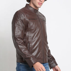 Chaqueta de Cuero Auténtico para Hombre, Marca de Diseño, con Bordado Personalizado, Cuello Alto, Cómoda y Suave - Product Image 3