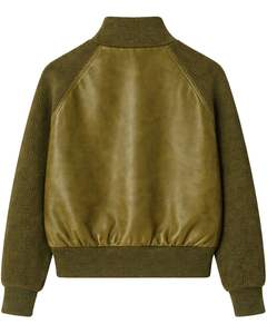 เสื้อแจ็คเก็ตหนังเทียมสีเขียวมะกอกพรีเมียม แขนถัก ซิปหน้า สำหรับผู้ชาย คอริบ แนวลำลอง เสื้อคลุมกันหนาวแฟชั่น เสื้อโค้ทผู้ชาย - Product Image 4