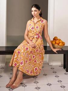 เดรสผ้าฝ้ายพิมพ์ลายดอกไม้ทำด้วยมือเป็นมิตรต่อสิ่งแวดล้อมสำหรับผู้หญิงชุดเดรสลำลองและปาร์ตี้สำหรับงานแต่งงานในฤดูร้อน - Product Image 3