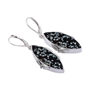 Cadeau de fiançailles tendance unisexe, flocon de neige en obsidienne, boucles d'oreilles pendantes en argent sterling 925 massif, cadeau de mariage, bijoux - Product Image 1