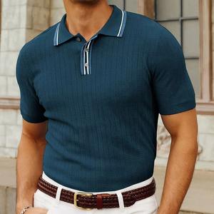 2025 été nouvelle mode à manches courtes couleur unie hommes pull tricoté Cool soie laine décontracté affaires Polo hommes vêtements - Product Image 5