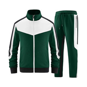 Ensemble de survêtement décontracté en polaire polyester pour homme, hiver, couleur unie, veste à manches longues avec fermeture éclair intégrale, col rond, poignets côtelés, pantalon de jogging avec braguette zippée - Product Image 1