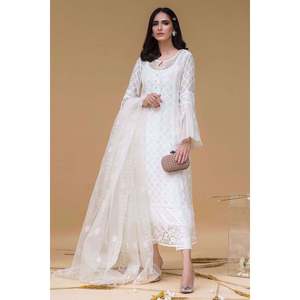 Conjunto de Camisa de Chifón Blanco con Dupatta y Pantalones para Primavera/Verano - Product Image 1