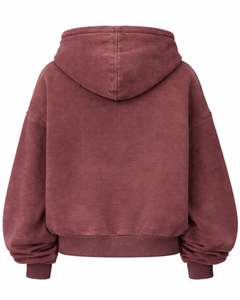 Sweat à capuche zippé court en coton chiné lavé à l'acide, style vintage streetwear, personnalisé par le fabricant, pour femme, OEM personnalisé - Product Image 2