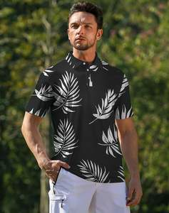 Polos pour hommes fabriqués à partir de tissu à séchage rapide, avec un design extensible de façon décontracté imprimé polos à manches courtes pour hommes - Product Image 1