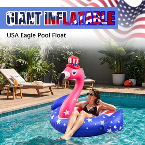 American Flag <b>Inflatable</b> Flamingo Pool Float 45 Inch Swim Tube Ring Red White Blue <b>Large</b> Raft for Summer Lake Beach Pool Party - Product Image 4