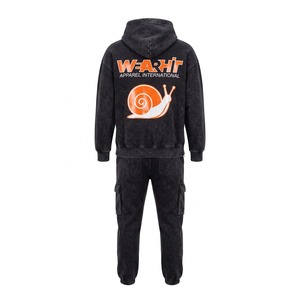 Conjunto de Chándal con Hombros Caídos, Sudadera con Capucha y Estampado de Vinilo Termoadhesivo, Pantalones Cargo Jogger, 420 GSM, Negro Carbón, Logotipo Personalizado - Product Image 2