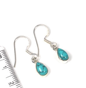 925 boucles d'oreilles en argent sterling massif décembre pierre de naissance turquoise avec lunette coupée en poire réglage crochet Design Style charme - Product Image 4