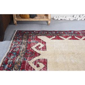 Alfombra de lana Vintage Patchwork rojo y Beige Respetuoso con el medio ambiente Pila media 3,5X5,7 pies para entrada 9x12 Respaldo de látex - Product Image 2