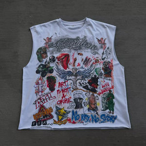 Logo personnalisé coton tricoté Vintage en détresse lavage à l'acide Dtg impression surdimensionné vêtements de sport gilet Streetwear sans manches débardeur - Product Image 1