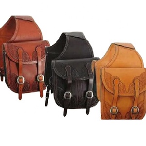Barkat Overseas E30786 Sacoche de selle de cheval Western tout usage légère en cuir grainé, avec conchos argentés et motifs floraux gravés, style cowboy - Product Image 1
