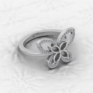 Solide 925 Argent Semi Montage Vierge Base Anneau 2x4mm Marquise Papillon CZ Résine Cendres Travail DIY Bijoux Résultats Travail Souvenir - Product Image 5