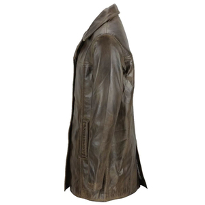 Abrigo Largo de Cuero Auténtico Transpirable Personalizado para Hombre, Ropa de Invierno al por Mayor, Abrigo Impermeable con Botones de Cuerno - Product Image 3