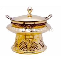 Plato de frotamiento de latón de estilo árabe con soporte de gran tamaño 8 LTR Calentador de alimentos Premium Buffet Suministros para servir platos
