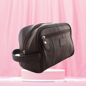 Durable Travel Dopp Kit de cuero genuino para neceser con cremallera 10 colores disponibles bolsa de maquillaje impermeable para hombres y mujeres - Product Image 6