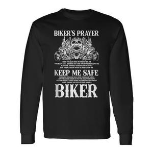 Camiseta de manga larga Biker's Prayer negra para hombre con diseño de calavera y cita inspiradora para motociclistas - Product Image 1