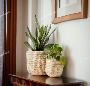 Cesta de flores de mimbre elegante y moderna, juego de macetas grandes de bambú para exteriores, soporte hermoso para decoración del hogar - Product Image 1